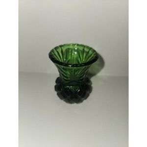 Vintage Dark Green Pressed Glass Toothpick Holder, Diamond Cut